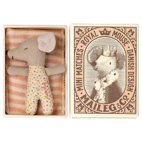 Sleepy/Wakey Baby Mouse in Matchbox - Rose