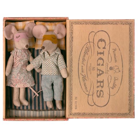 Maileg Mum and Dad Mice in Cigarbox