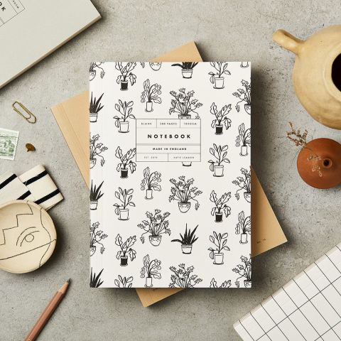 Vol 22: Black and White Plants Lay Flat Notebook