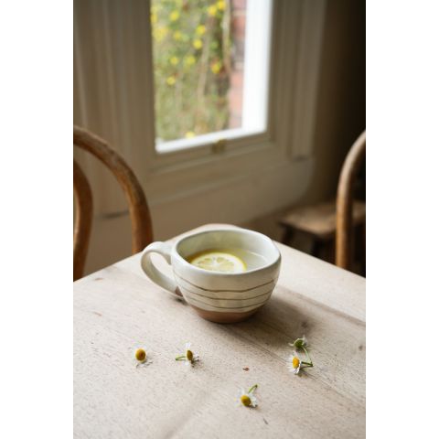 Hand Painted Breton Stripe Tea Cup - Taupe