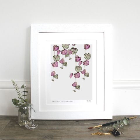 String of Hearts Mounted Fine Art Print