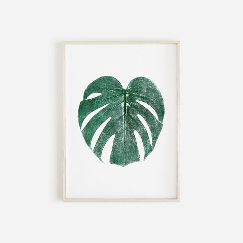 Monstera Leaf Monoprint Green | Botanical Wall Art A4